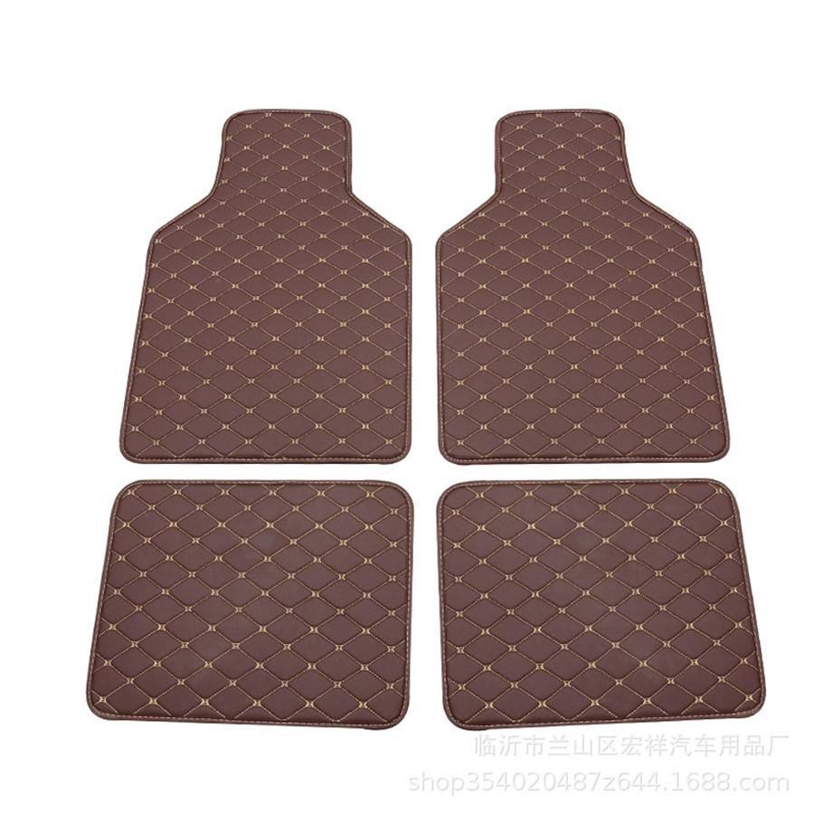 Car floor mat leather honeycomb bottom-coffee color