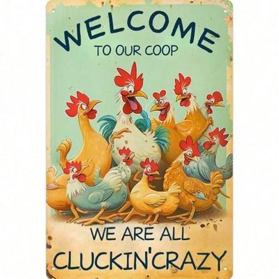 SHEIN Vintage Funny Chicken Metal Wall Sign, Rustic Farmhouse Decor for Kitchen & Country Home, Farm Animal Art Print, Coop & Fa