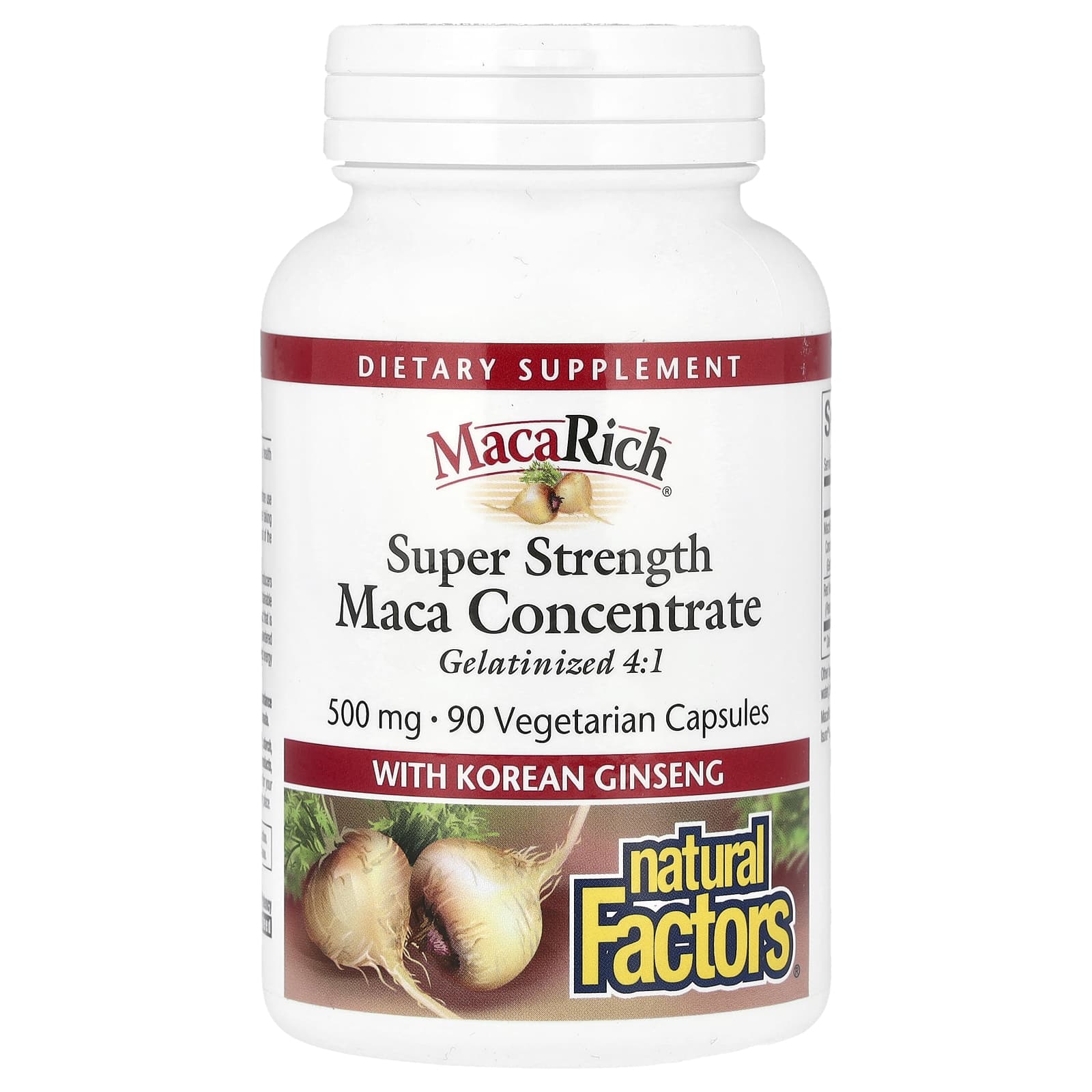 

Natural Factors, Maca Rich®, Концентрат маки з корейським женьшенем, Екстра сила, 90 вегетаріанських капсул
