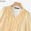 ZANZEA Women Elegant Floral Print Summer Casual V-Neck 3/4 Sleeve Blouse