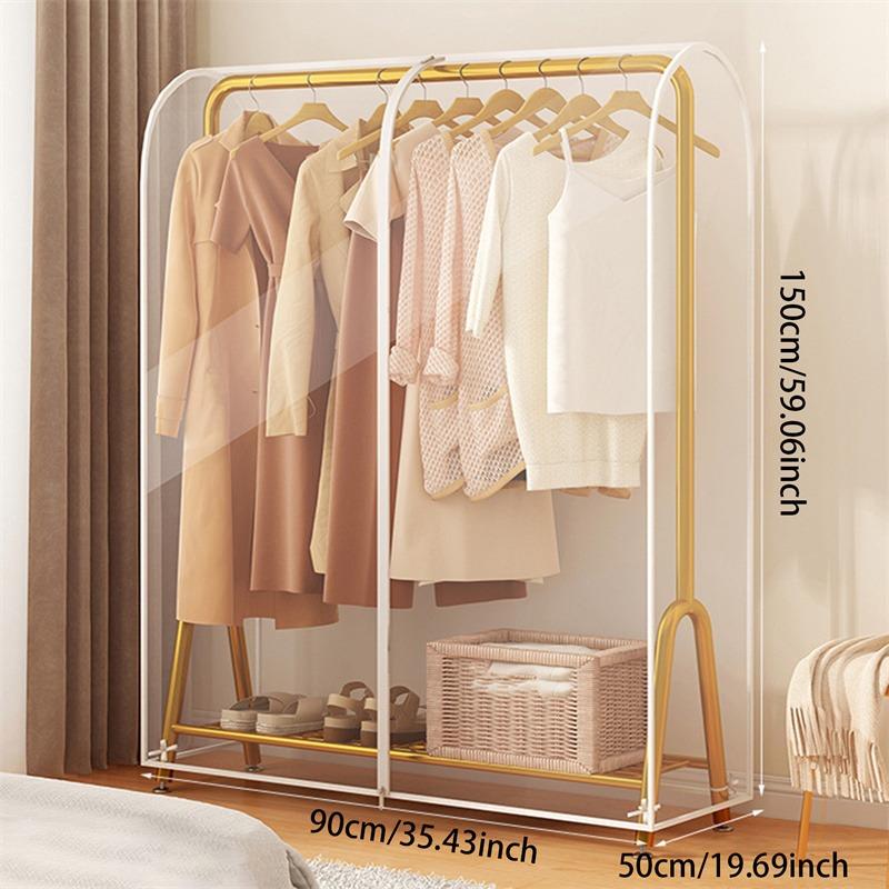 Transparent Garment Bag Organizer Closet Clothes Hanger Dustproof Protector Floor-standing Double-pole Suit Shoulder Rack Cover