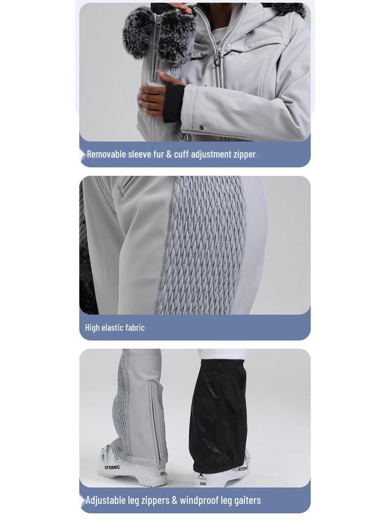 Women's Slim-Fit Double Board Windproof Ski Suit - Waterproof, Thickened, Warm, for Extreme Cold