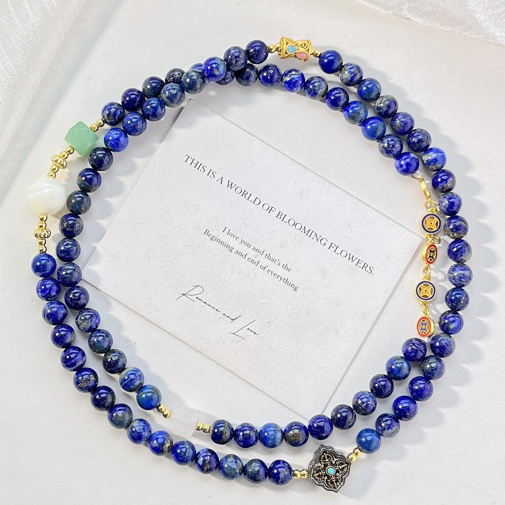 8Mm Natural Lapis Lazuli Long Design Sweater Chain Necklace