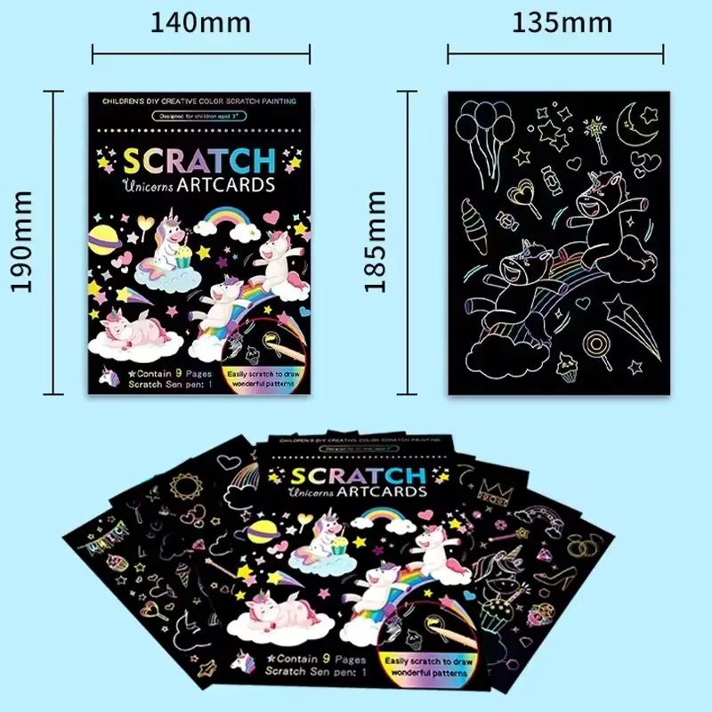 Kit de Tarjetas de Papel para Pintar Scratch Art de Color Arcoíris Mágico de 9 Piezas/set Tablero de Dibujo de Animales de Dibujos Animados Juguetes de Dibujo Juguete Educativo DIY