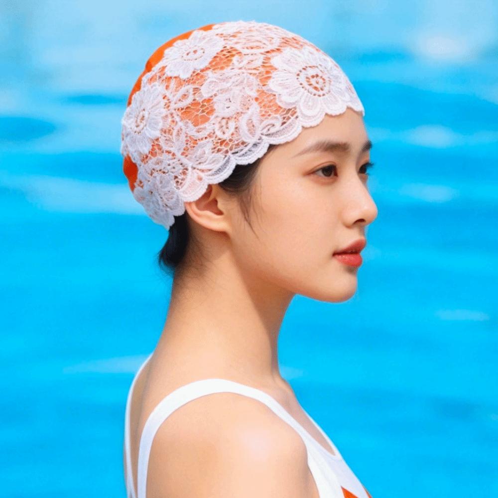 Lace Swimming Cap PU Ear Protect Cap Fashion look Waterproof Swim Hat Daily