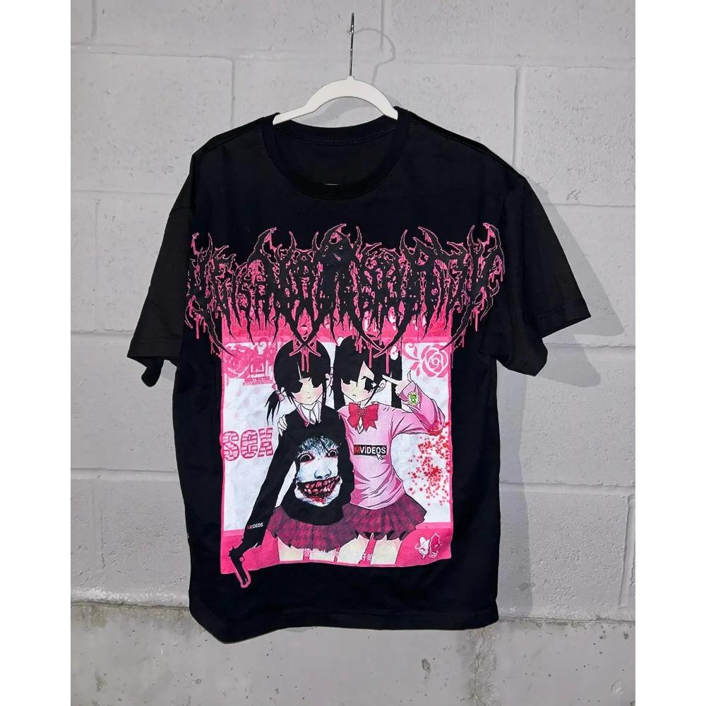 2025 Parent-Child Wear Men's and Women's Cotton Shin-Harajuku Vintage Drolandmiller Face Print Graphic Gothic Style Short Sleeve