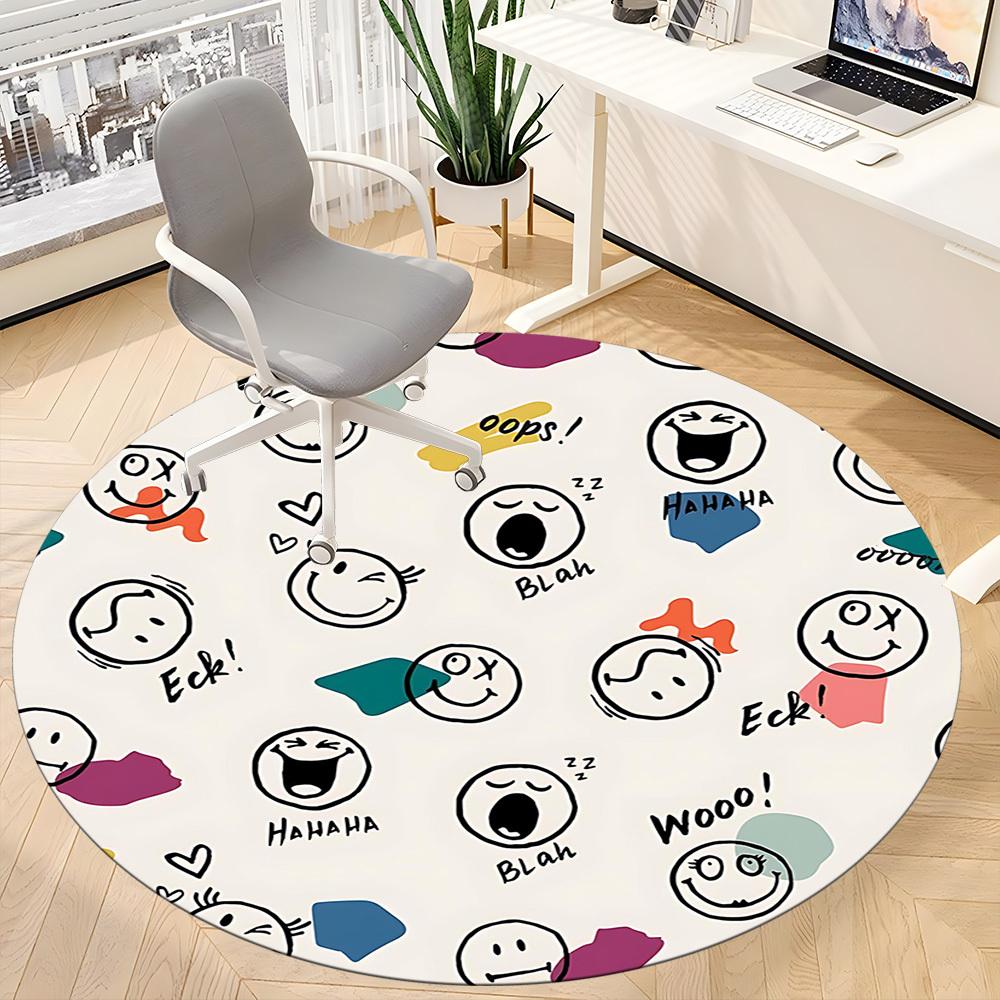 1PC Emoticons Faces Office Round Area Rug, Indoor Mat Suitable For Office, Under Office Chairs Bedroom Living Room Home Decor, Room Deco 234