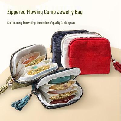 Bolsa de Joias Exquisita com Zíper e Borla: Armazenamento Portátil com Contas para Anéis, Pingentes e Pulseiras