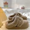 Waterproof Eva Thick Bottom Furry Clogs Women Winter Metal Buckle Fluffy Fur Outdoor Slippers Women's Warm Plush Slippers