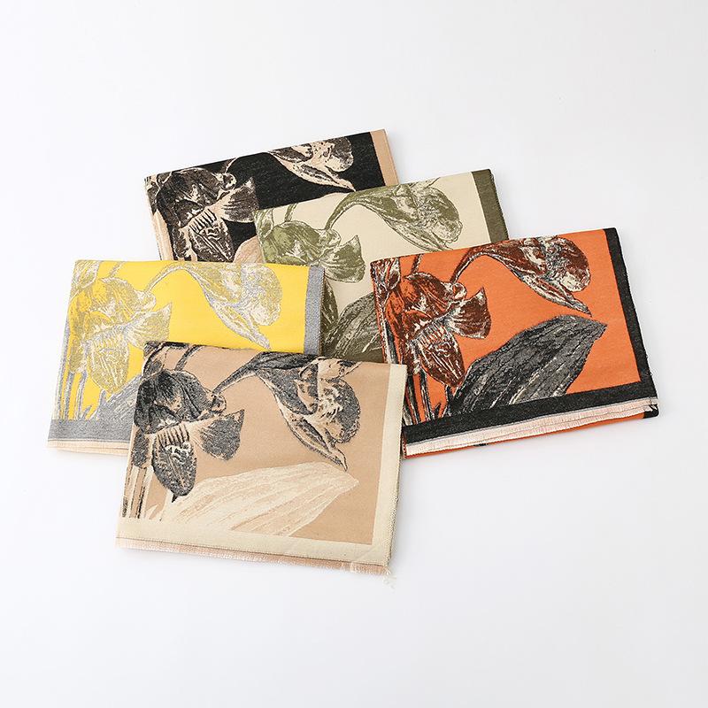 New Blanket Dual Use Imitation Cashmere Office Cloak Scarf Shawl High End Stitching Large Flower Scarf