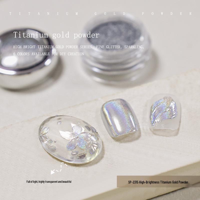 

Высокоглянцевая титаново-золотая и серебряная зеркальная пудра для ногтей