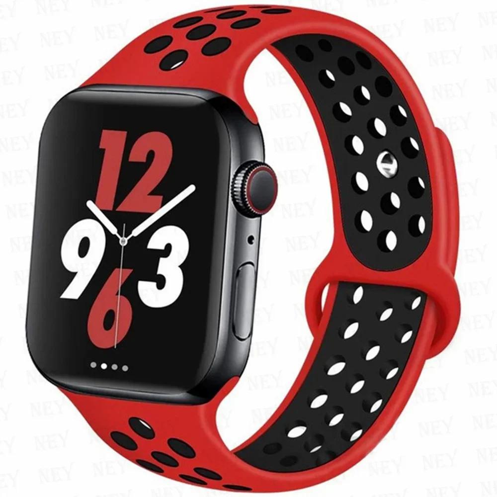 

Спортивний ремінець для Apple Watch 44мм 40мм 42-38-41мм 45мм з отворами для вентиляції, силіконовий браслет для iWatch Series 8/7 6 SE 5 4 3 Ultra 2 49мм 41mm 40mm 38mm&M-L