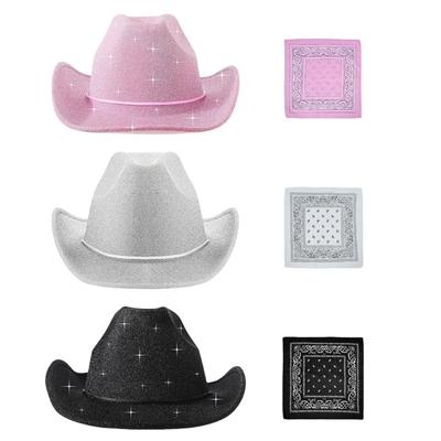 Sparkling Cowboy Hats Hairscarf Heavy Glitter Hat for Bachelorette Party Cowboy Hats Bride Hat for Actor Actress