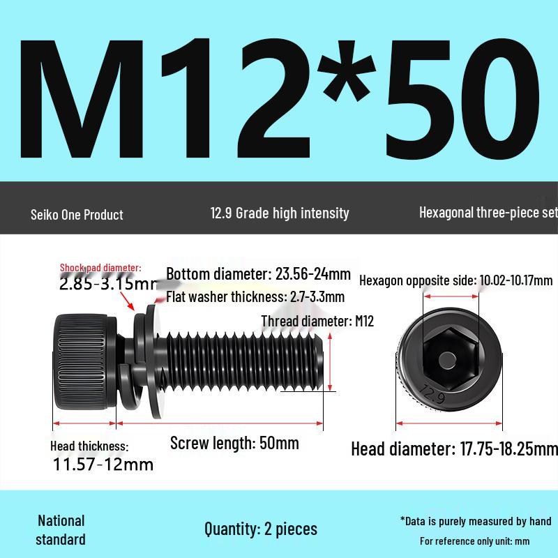 12.9 Grade M4-M12 Socket Head Cap Screw with Washer: Three-Piece Cylindrical Bolt
