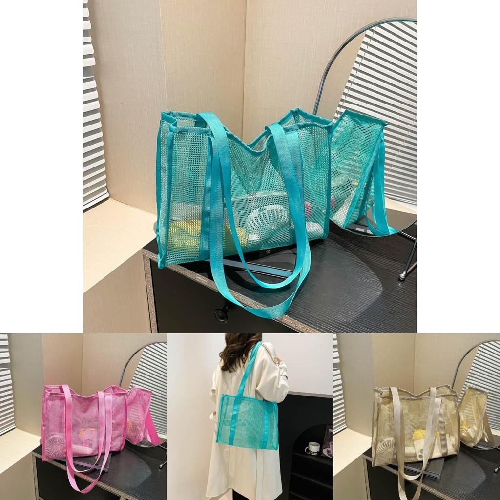 Chic Fashionable One Shoulder Mesh Beach Bag With Soft Lightweight Design
