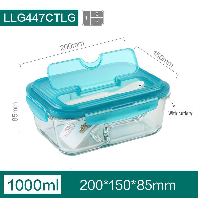 LOCK&LOCK 3-Compartment Glass Lunch Box with Cutlery