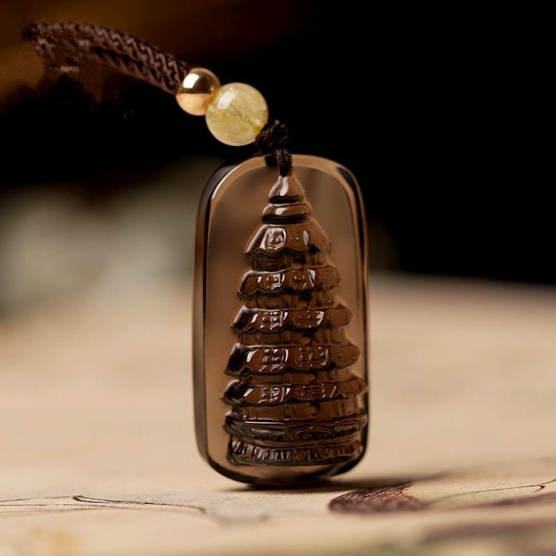 Natural Icy Obsidian Wenchang Tower Student Pendant Necklace