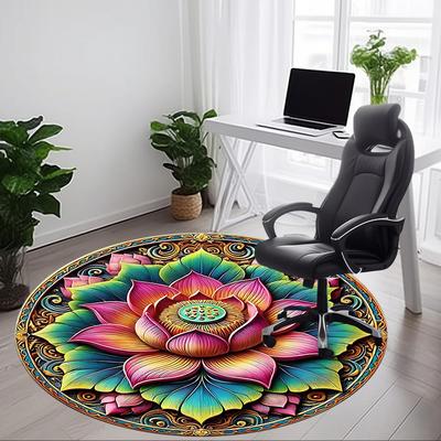 1pc Lotus Mandala Chair Carpet for Office, Round Non Slip Durable Large Size Office Carpet, Suitable for Office