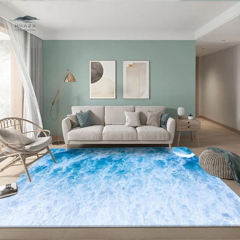 3D Meer Strand Teppich für Schlafzimmer Lounge Dekoration Wellen Rutschfeste Teppiche Wohnzimmer Couchtische Bodenmatten Wohnaccessoires