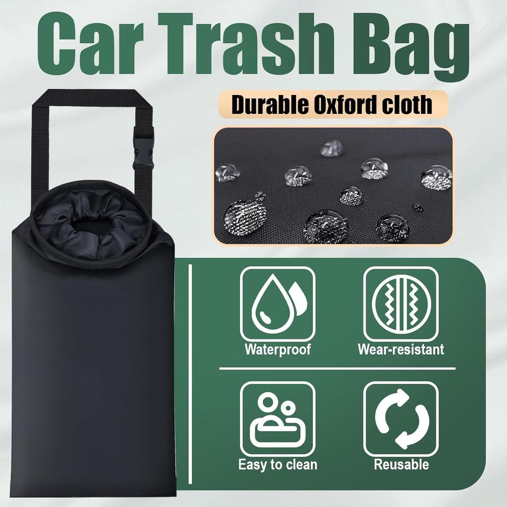 2 PCS Car Trash Bags, Washable Car Garbage Bag Hanging, Detachable Trash Can With Top Elastic Vent & Sticky Strap Bottom Opening, Seat Back Tash Bag