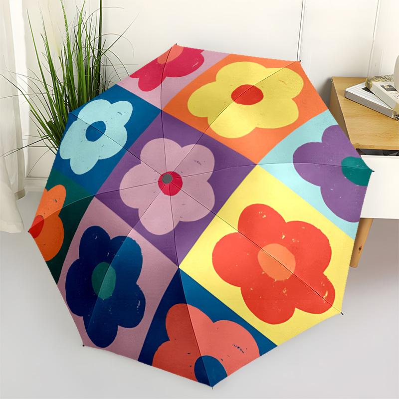 1pc Floral Pattern Automatic Folding Umbrella - Compact 8-Rib Design, Durable Plastic & Iron, Lightweight for Outdoor Daily Use044