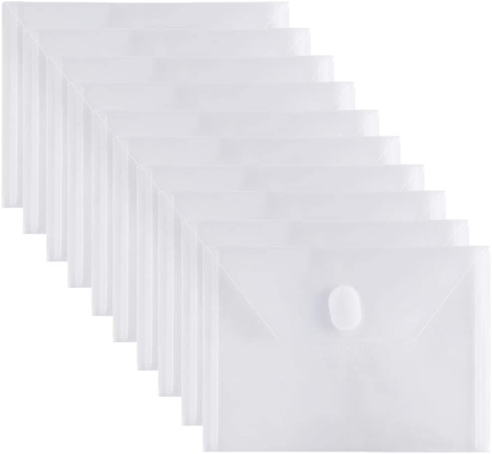 10 Pakker A5 Gennemsigtig Plast Lille Kuvert med Velcro Lukning 5 x 7 Plast Kuvert til Hjemmekontor Opskrift/Check/Fotos