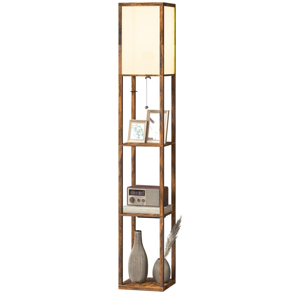 Floor Lamp with Shelves, 4 Layer Standing Lamp with USB Ports, 3 Colour Temperature, Rustic Brown