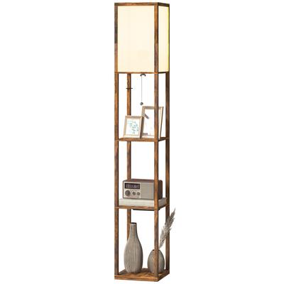 Floor Lamp with Shelves, 4 Layer Standing Lamp with USB Ports, 3 Colour Temperature, Rustic Brown