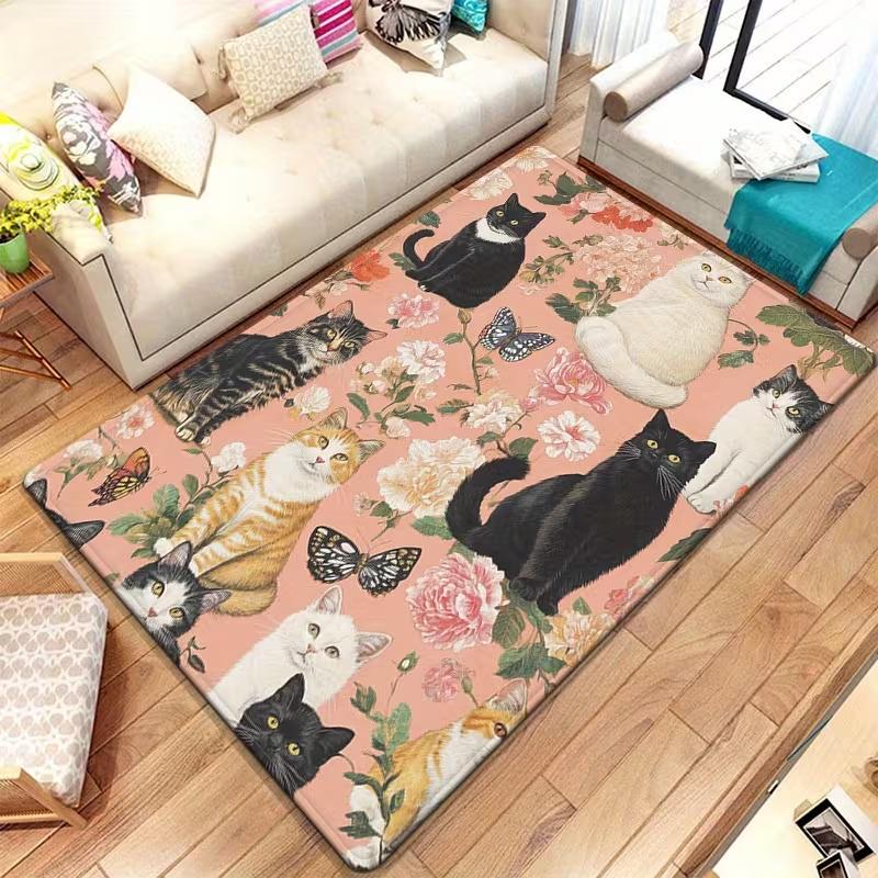 Colorful Cat Family Printed Area Rug Living Room Sofa Rug Bedside Rug Kitchen Mat Living Room Entrance Home Party Floor Mat
