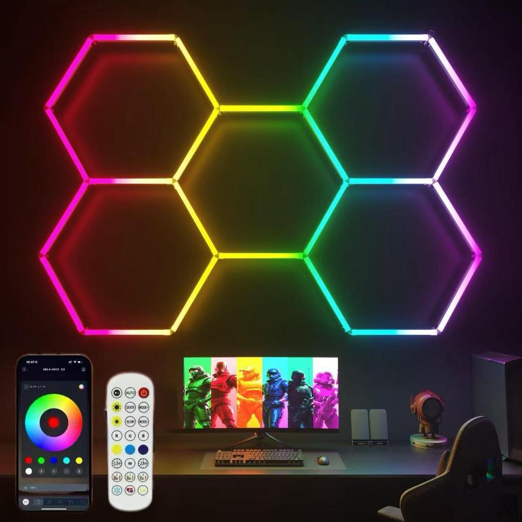 RGB Hexagonal Seven-Color Honeycomb Light for Garages, Gyms, Car Washes, E-sports Rooms, and More