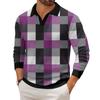 Men's Casual Fashion Printed Lapel Long-sleeved Knitted Bottoming Shirt Top
