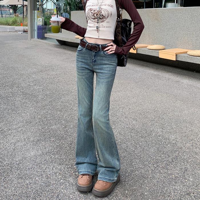 2025 Women s High-Waisted Retro Micro-Flare Jeans - Elastic, Hot Girl Style M