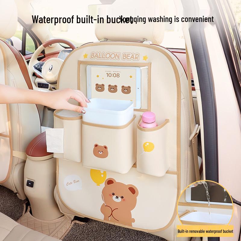 Car Seat Organizer: Multi-functional Storage Box, Tissue Holder, Hanging Trash Can, Backseat Kick Mat, Hanging Bag.