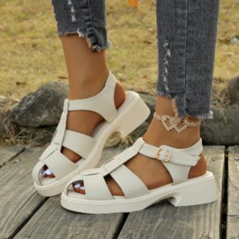 

Summer new women s shoes Delphine woven muffin thick-soled leather hollow bag head sandals women 43