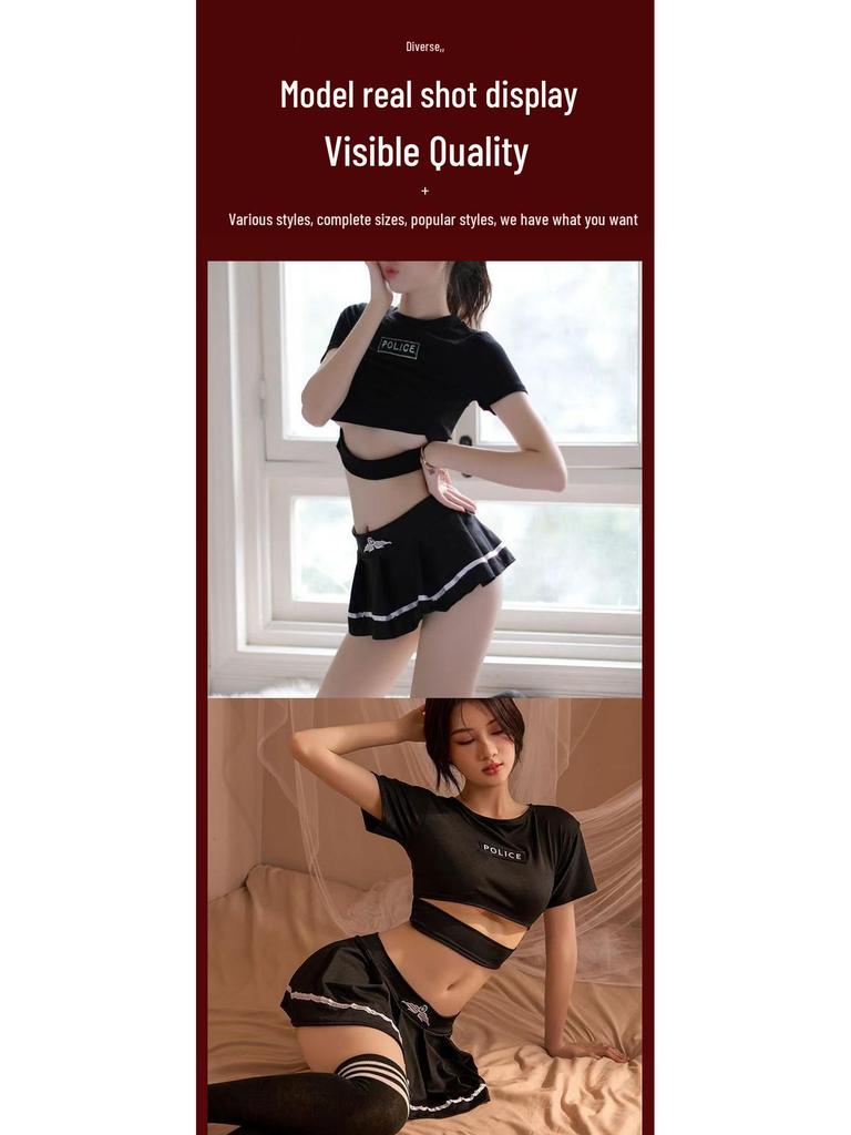 Alluring Black Cheerleader Lingerie Set for Role Play