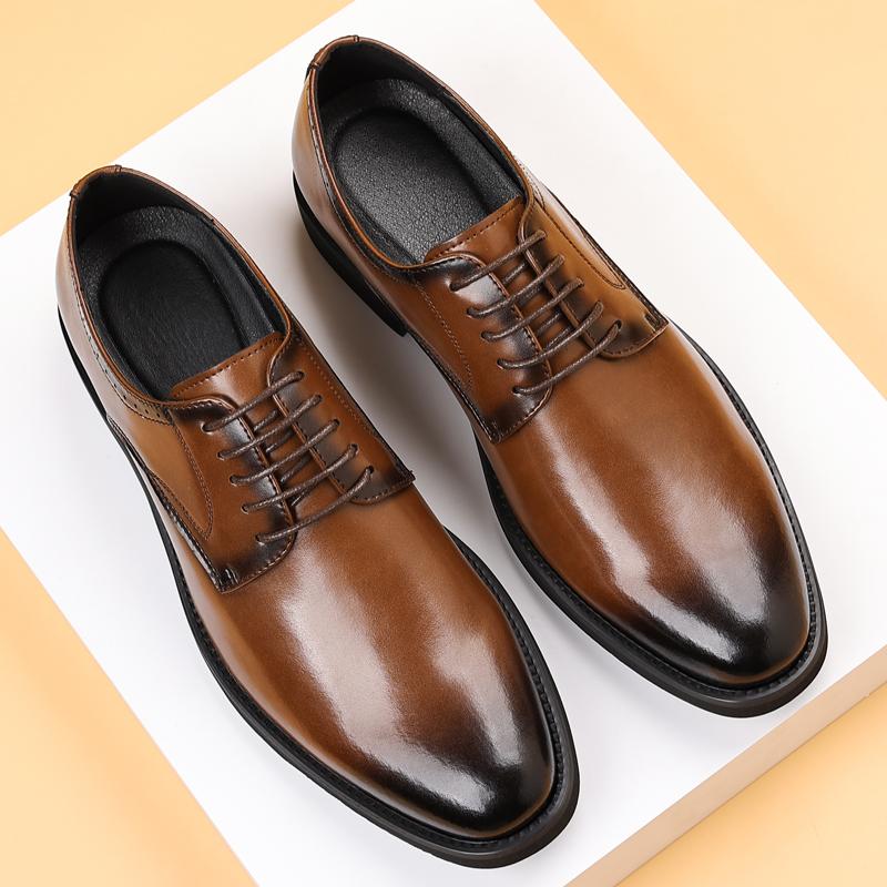 Official Website Hot Selling Men's Leather Casual Shoes Suit Formal Dress Shoes High-end Classic Men's Work Shoes Retro Brown