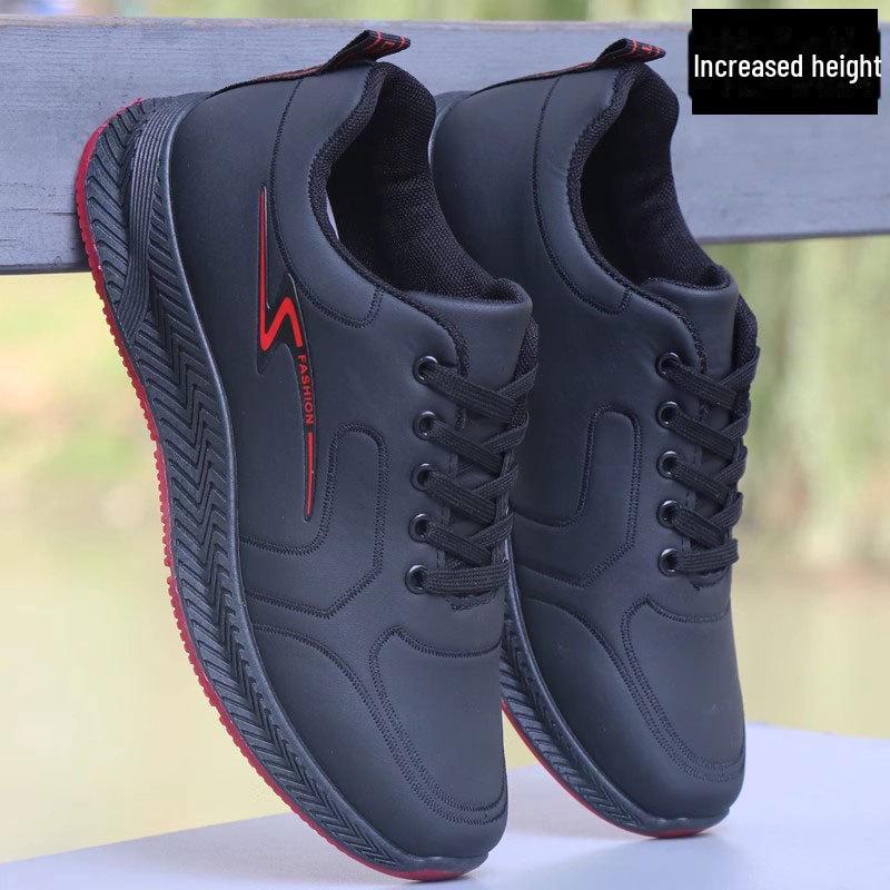 

Мужские черные водонепроницаемые кожаные повседневные туфли - износостойкая, нескользящая спортивная и рабочая обувь Heightening style, 44 красный