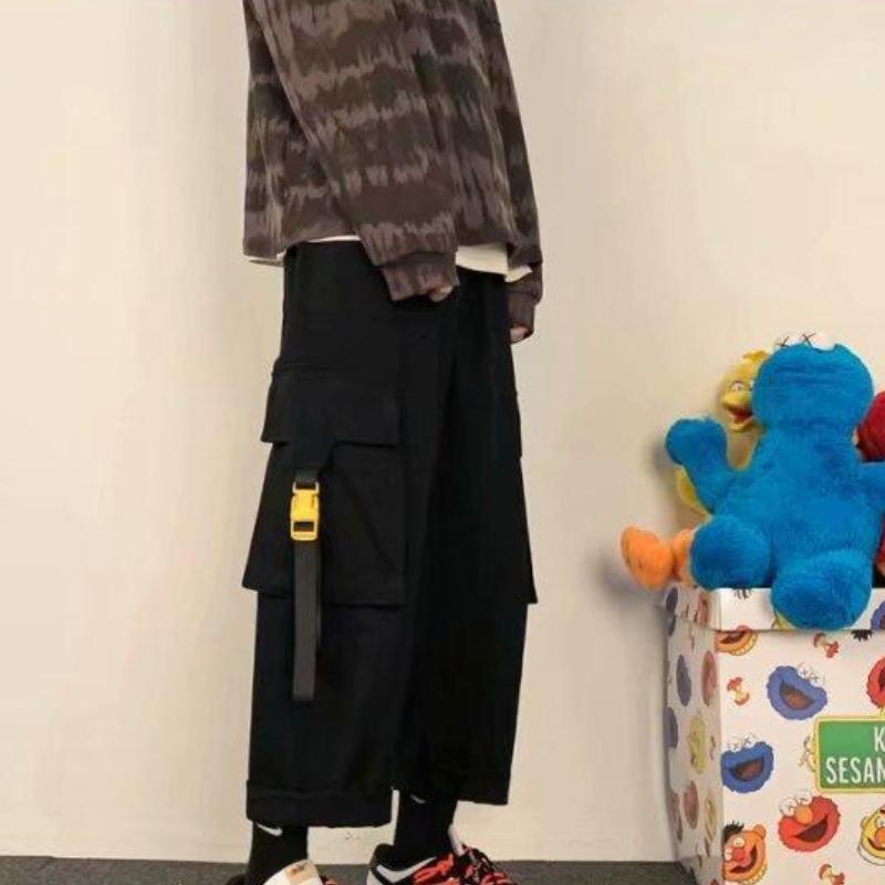 Herren-Cargohose, lässig, Hip-Hop, Hit-Farbe, mehrere Taschen, Hose, Streetwear, Bänder, Techwear, Jogginghose
