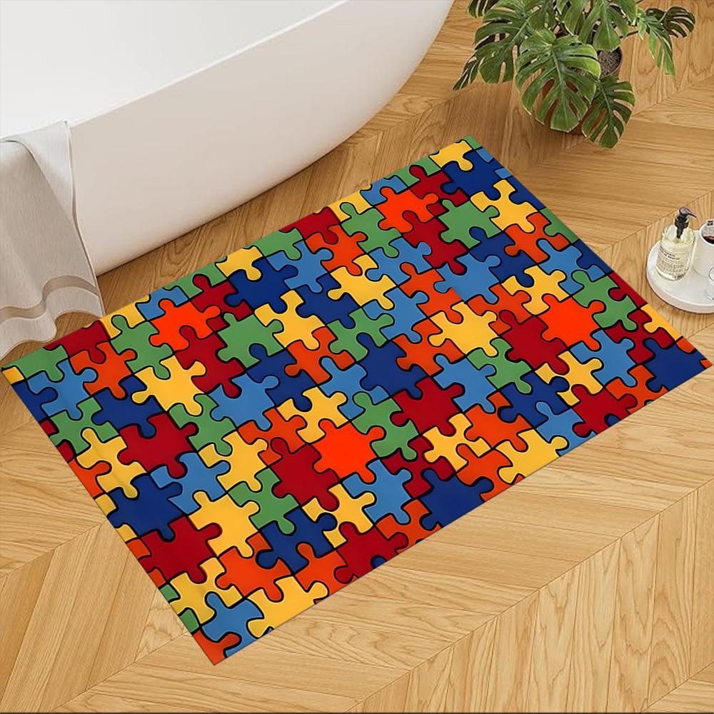 Colorful Puzzle Pattern Background Non-Slip Home Carpet Design for Office Decor Living Room Bedroom Gift