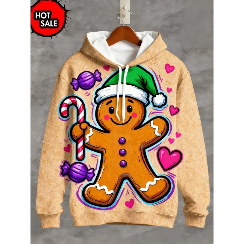 Holiday Men's Christmas Hoodie, Santa Claus and Reindeer Prints - Comfortable Long-sleeved Casual Pullover