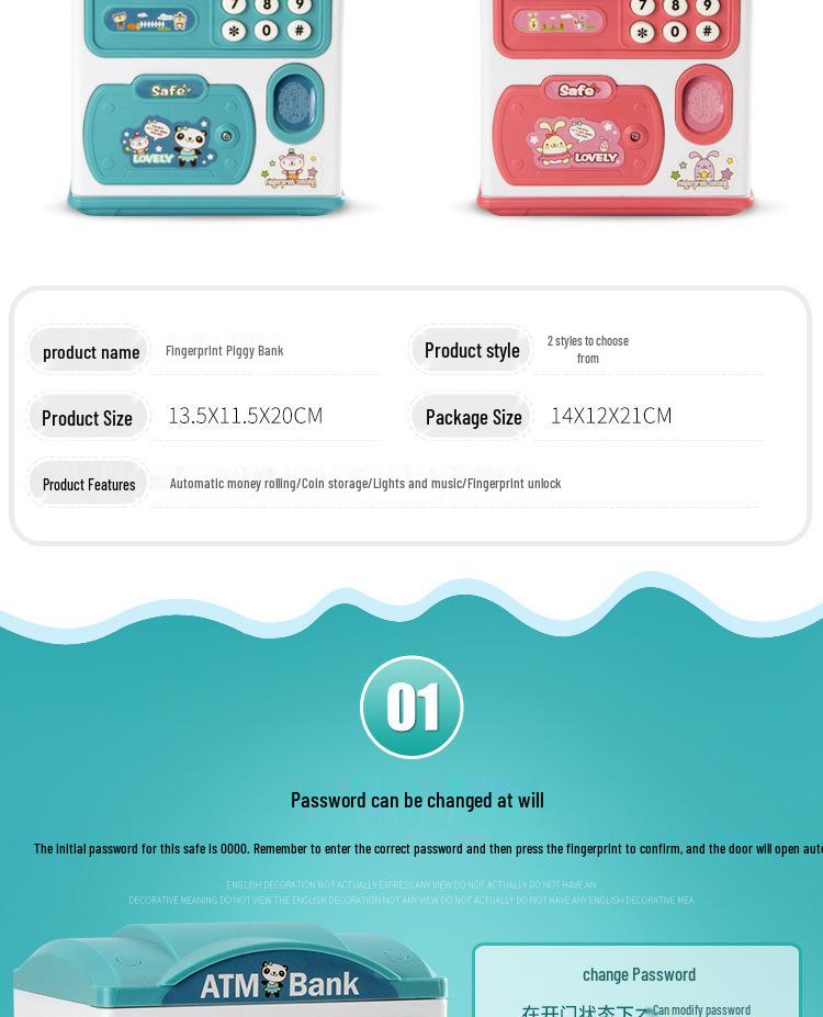 Child's Durable Password Piggy Bank - Large, Drop-proof, Removable & Stylish Gift Toy