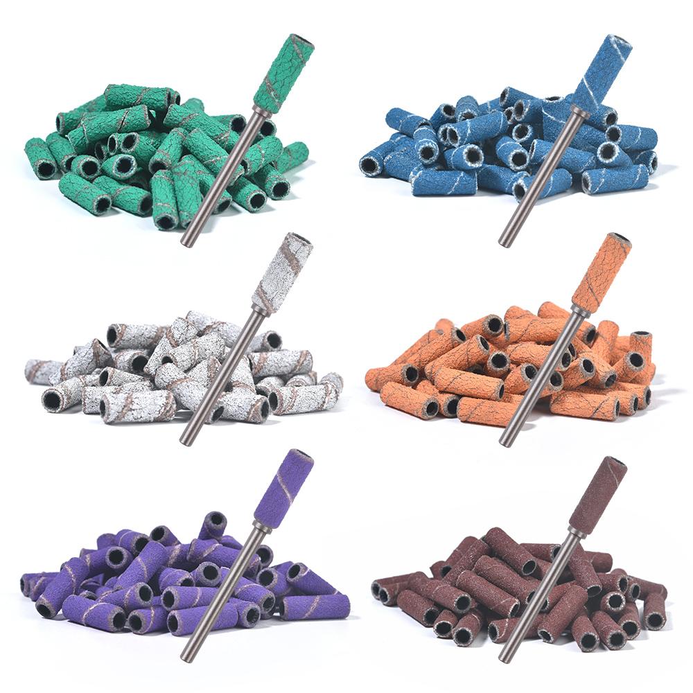 50Pcs 3MM Mini Nail Sanding Bands With Shaft 3/32" Nail Drill Bits Sand Bands Dead Skin Calluses Nail Gel Remove Nail Tool Set