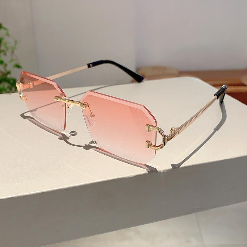 Luxury Brand Designer Vintage Rimless Square Sunglasses Women For Men Pink Sun Glasses Trend Punk Popular Metal Shades Uv400