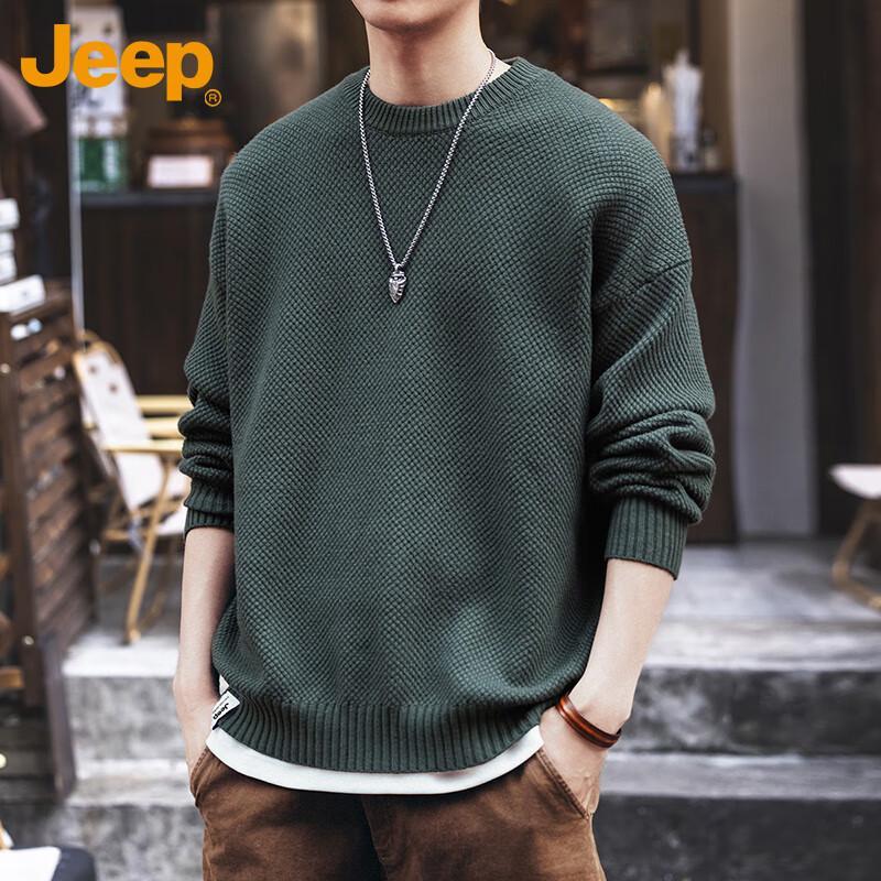 Jeep Men's Winter Loose Round Neck Knit Sweater