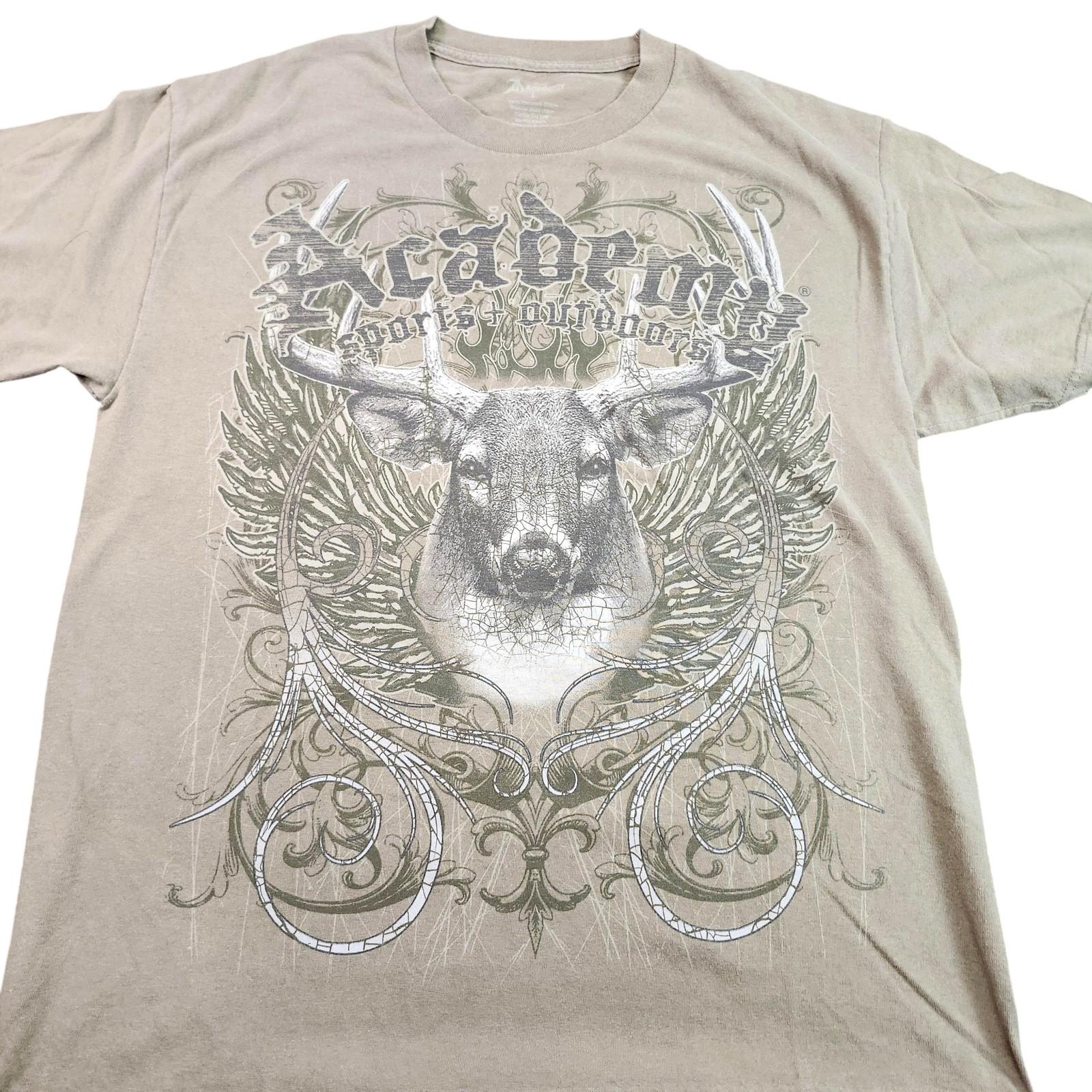 Academy Sports + Outdoors Shirt Mens Large Beige Deer Graphic Tee Tagless Unisex T-Shirt S