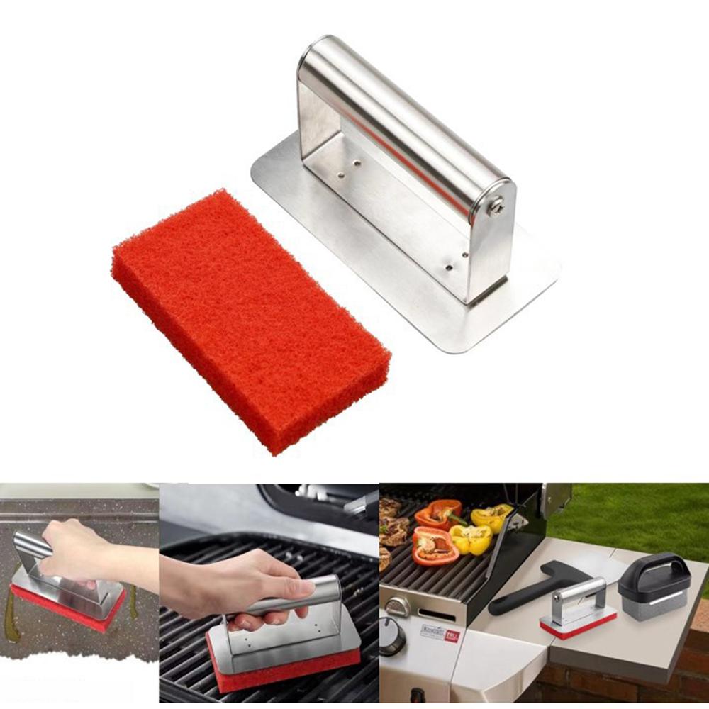 

Teppanyaki Griddle Barbecue Grill Pan Cleaning Brush Scrubber Pad with Stainless Steel Handle Type A