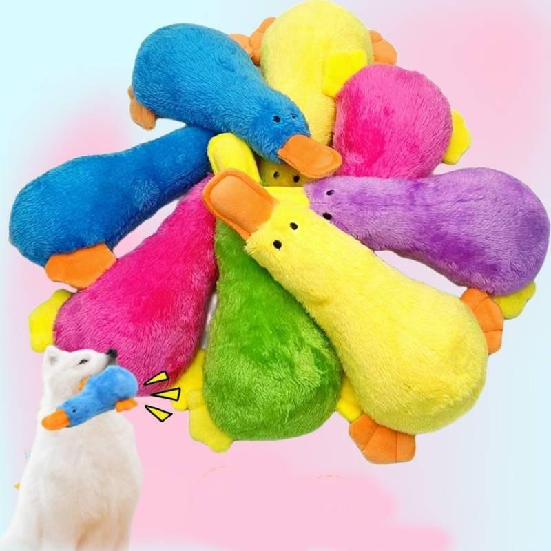 Colorful Squeaky Duck Toy For Dogs Durable Plush Chew Resistant Pet Training Toy
