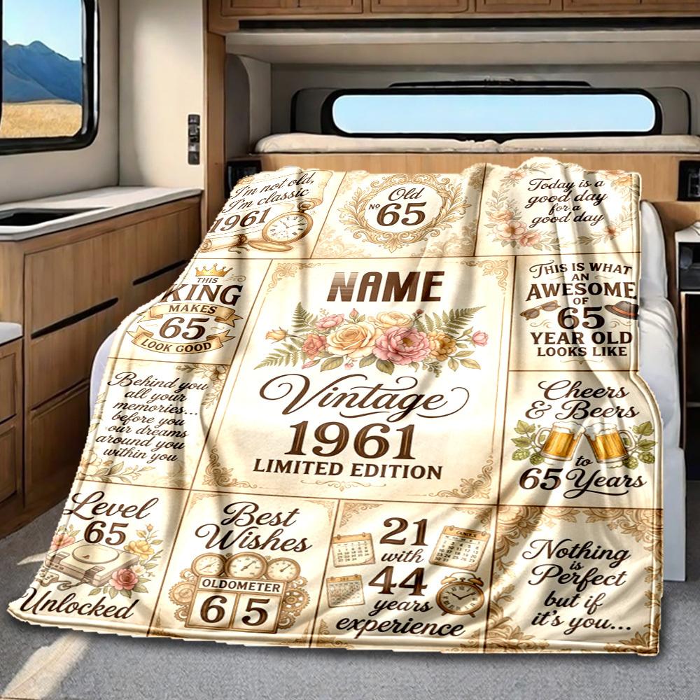 Elegant Butterfly And Floral 65Th Birthday Celebration Blanket Personalized Name Soft Comfortable Stylish Blanket Car Blanket Perfect For Travel