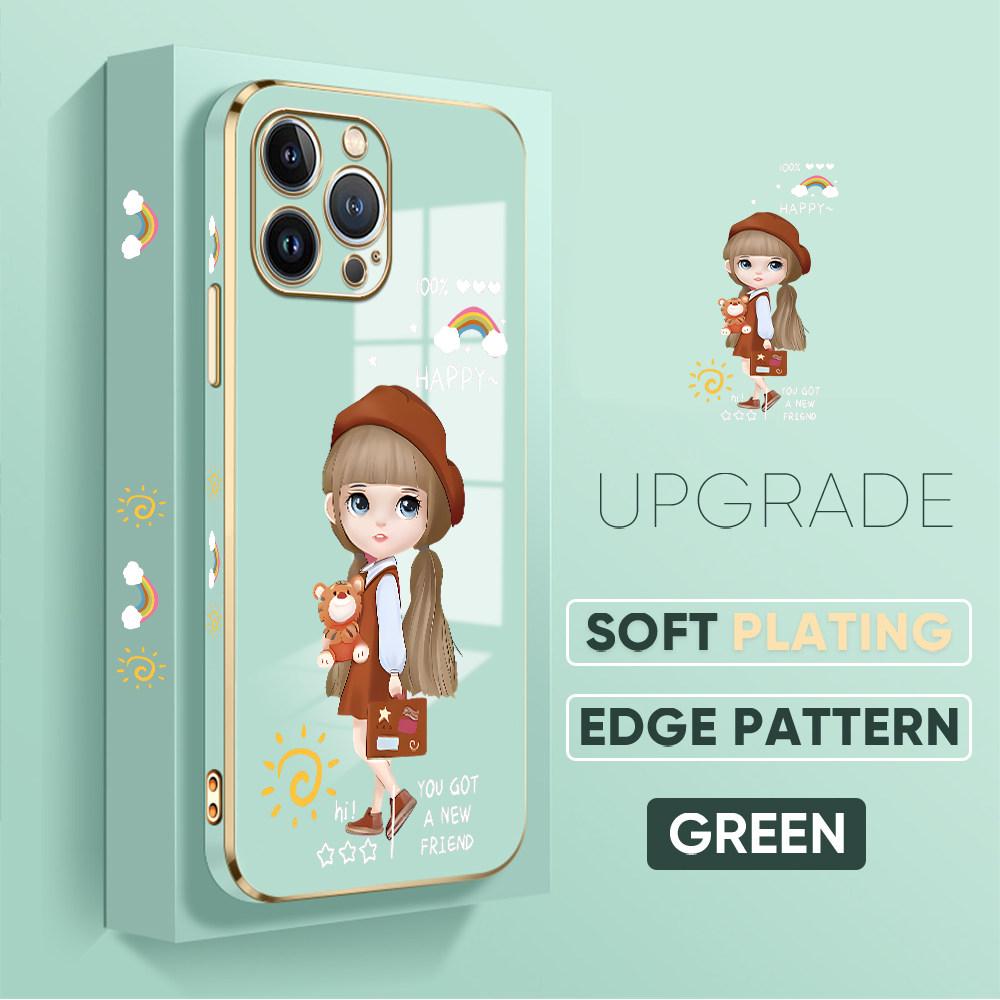 For iPhone 16 15 Max Samsung S24 S23 Plus A15 A35 A53 A73 Xiaomi 11T 12T 13T Redmi 13C Soft TPU Full Lens Protect Cute Girl Phone Case