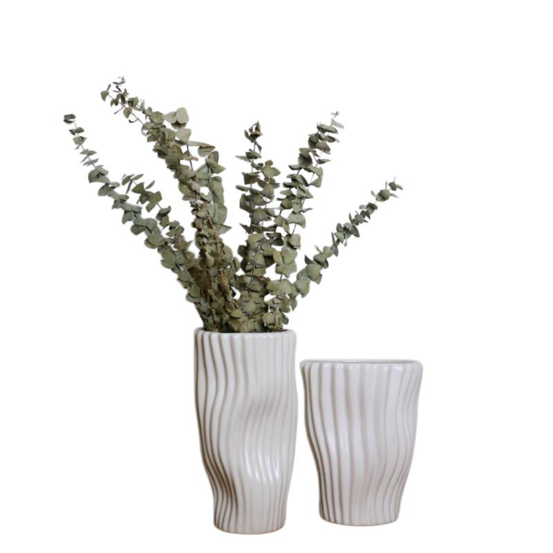 Elegant Large Mouth White Ceramic Vase for Dried or Fresh Flowers - Light Luxury Decor for Living Room Displays